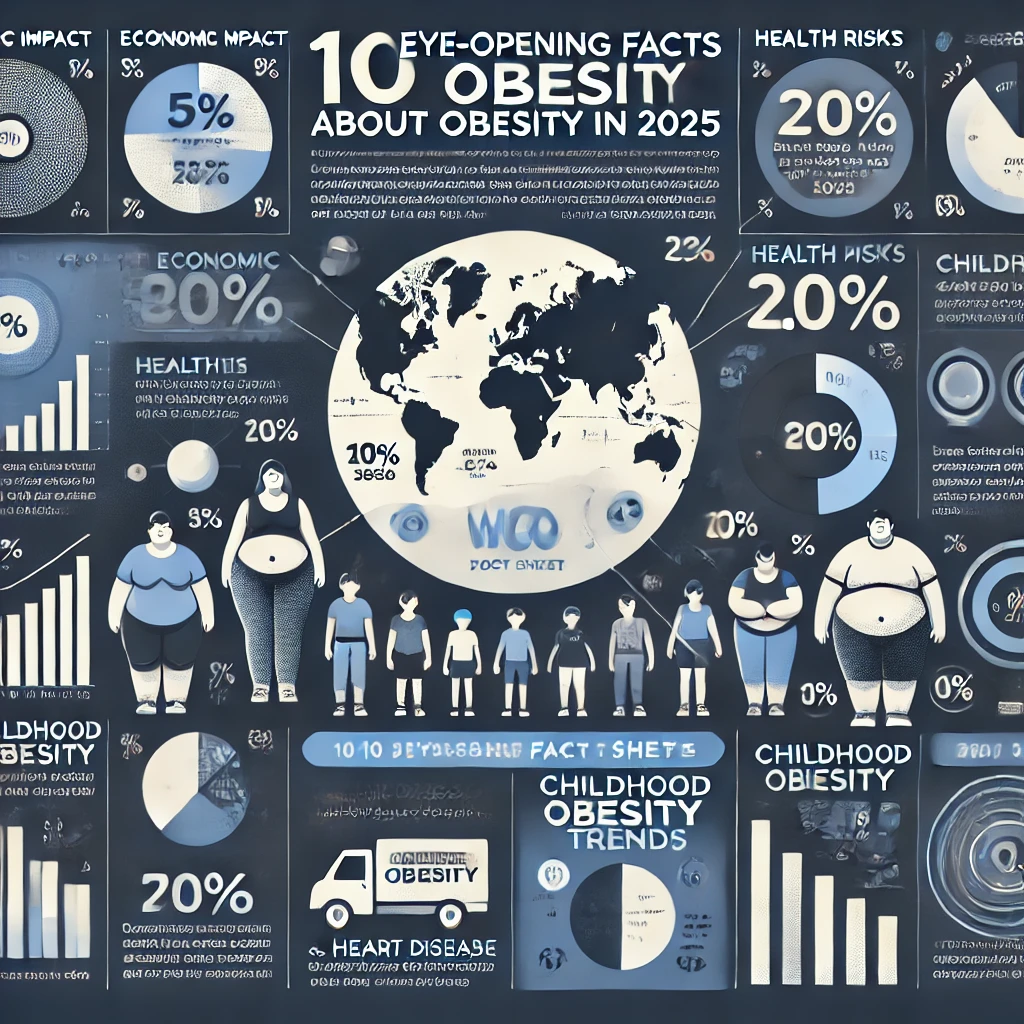 An infographic highlighting '10 Eye-Opening Facts About Obesity in 2025'.